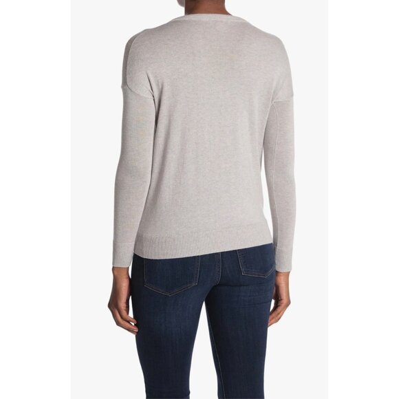 AMICALE NWT DROP SHOULDER CREW NECK COTTON/VISCOSE/CASHMERE GREY SWEATER. SIZE S - Picture 2 of 9